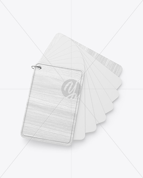 Plastic Cards Stack w/ Wooden Tag Mockup