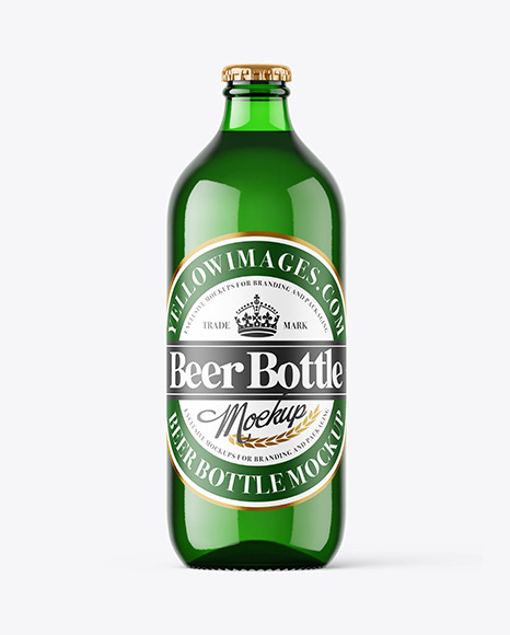 Green Glass Beer Bottle Mockup