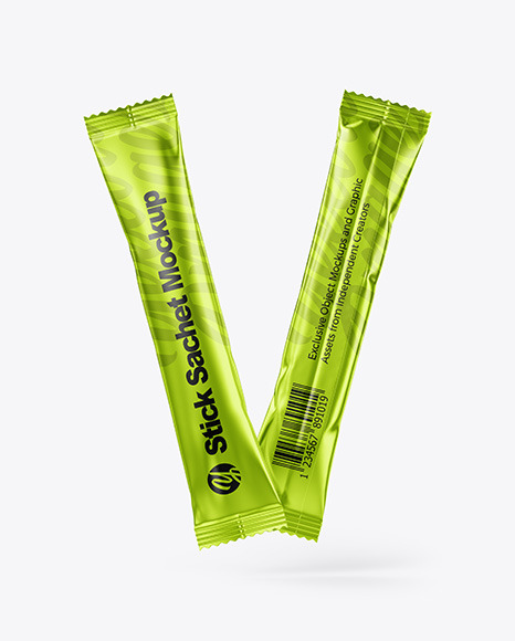 Two Metallic Stick Sachet Mockup