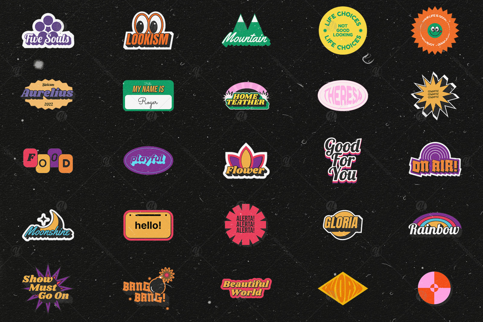 Retro Sticker Pack on Yellow Images Creative Store