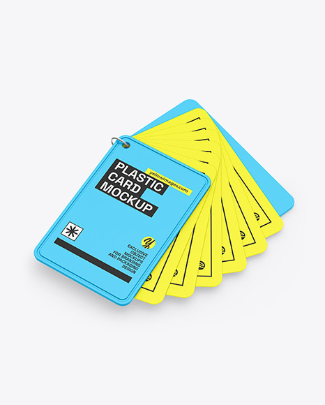 Plastic Cards Stack w/ Plastic Tag Mockup