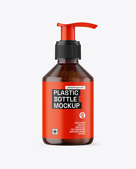 Amber Cosmetic Bottle with Pump Mockup