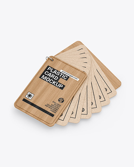 Kraft Cards Stack w/ Wooden Tag Mockup