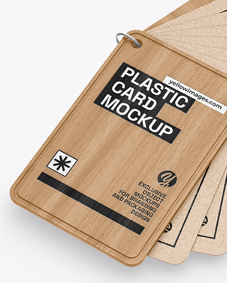 Kraft Cards Stack w/ Wooden Tag Mockup