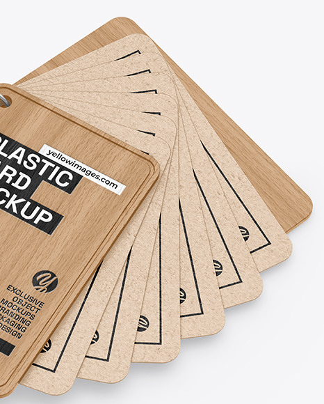 Kraft Cards Stack w/ Wooden Tag Mockup