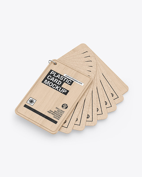 Kraft Cards Stack w/ Wooden Tag Mockup