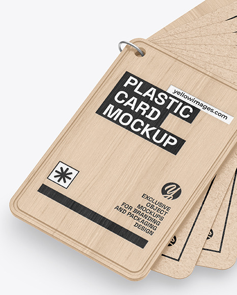 Kraft Cards Stack w/ Wooden Tag Mockup