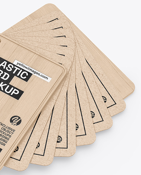 Kraft Cards Stack w/ Wooden Tag Mockup