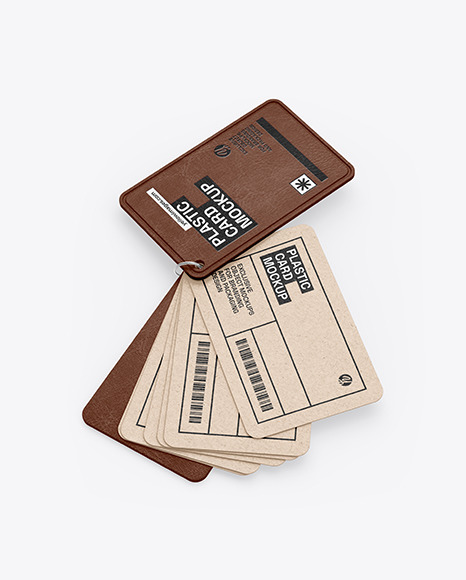 Kraft Cards Stack w/ Leather Tag Mockup