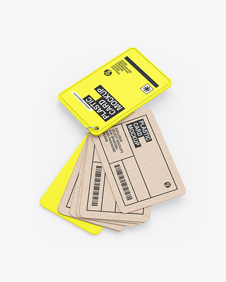 Kraft Cards Stack w/ Plastic Tag Mockup