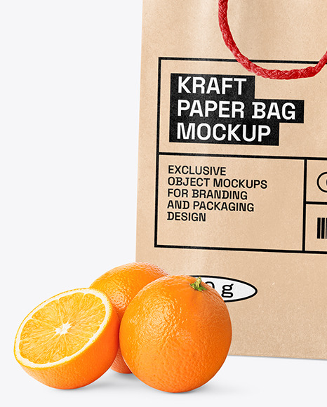 Kraft Bag With Oranges Mockup