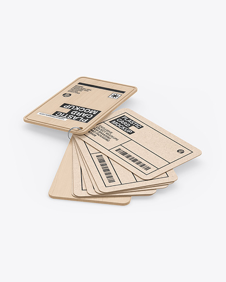 Kraft Cards Stack w/ Wooden Tag Mockup