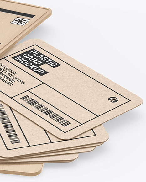Kraft Cards Stack w/ Wooden Tag Mockup