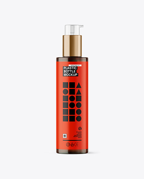 Amber Cosmetic Bottle with Pump Mockup