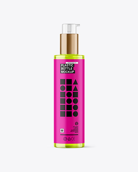 Color Plastic Cosmetic Bottle with Pump Mockup