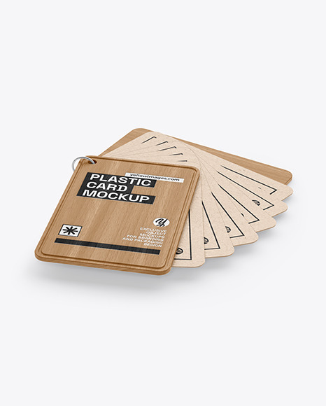 Kraft Cards Stack w/ Wooden Tag Mockup