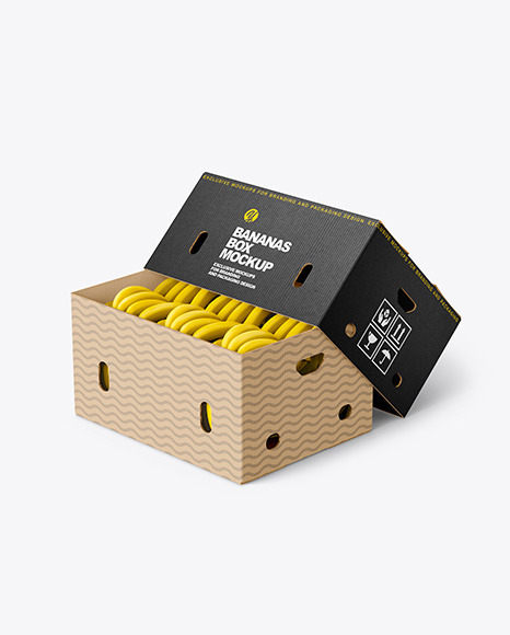 Corrugated Box with Bananas Mockup