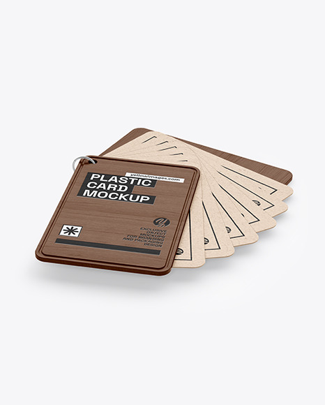 Kraft Cards Stack w/ Wooden Tag Mockup