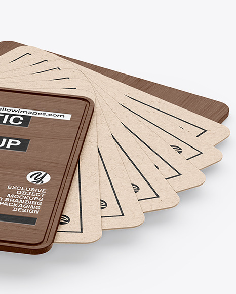 Kraft Cards Stack w/ Wooden Tag Mockup
