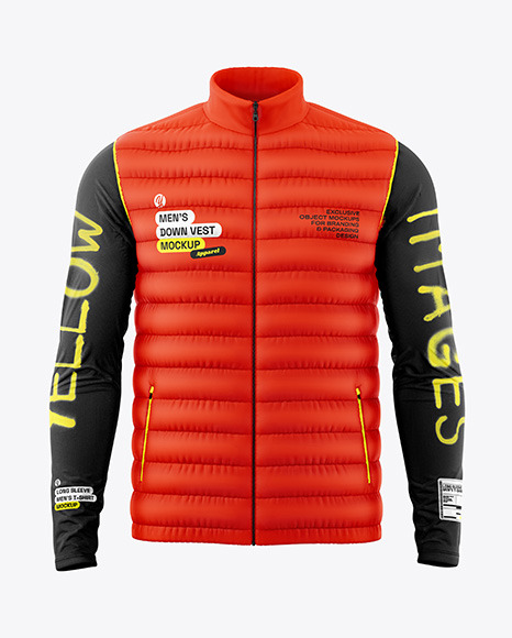 Men's Down Vest & Long Sleeve T-shirt Mockup - Front View