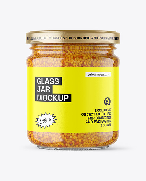 Clear Glass Jar with Wholegrain Mustard Mockup