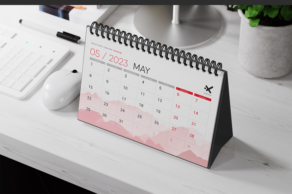 Spiral Desk Calendar Mockup on Yellow Images Creative Store