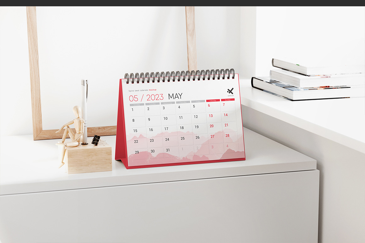 Spiral Desk Calendar Mockup on Yellow Images Creative Store