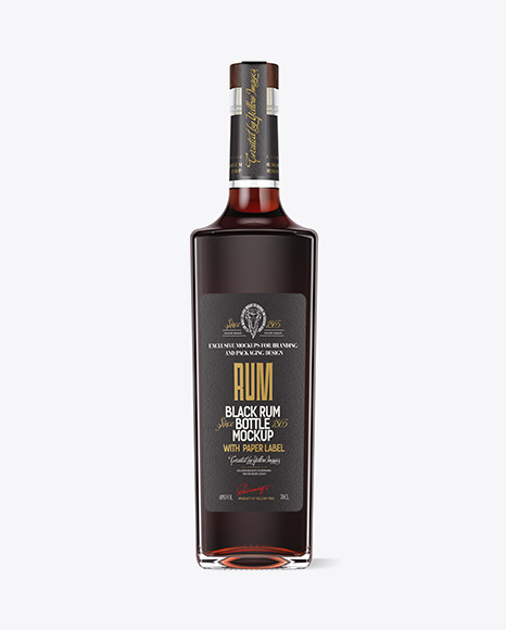 Clear Glass Black Rum Bottle Mockup