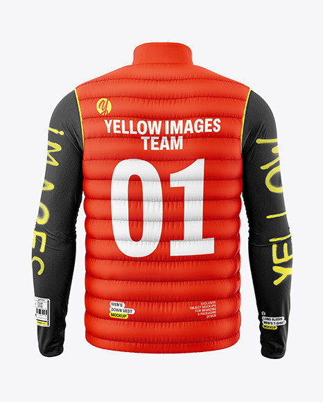 Men&#039;s Down Vest &amp; Long Sleeve T-shirt Mockup - Back View