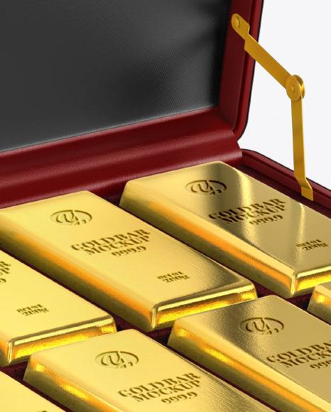 Briefcase with Gold Bars Mockup - Free Download Images High Quality PNG