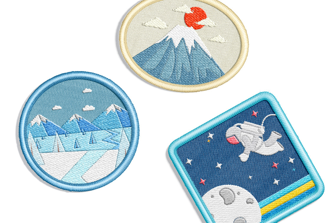 Embroidery Effect Patch Mockups Set on Yellow Images Creative Store