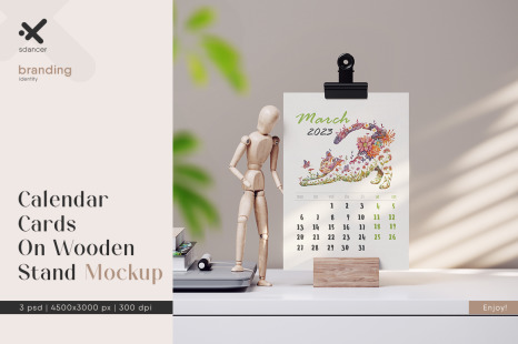 Calendar Cards On Wooden Stand Mockup