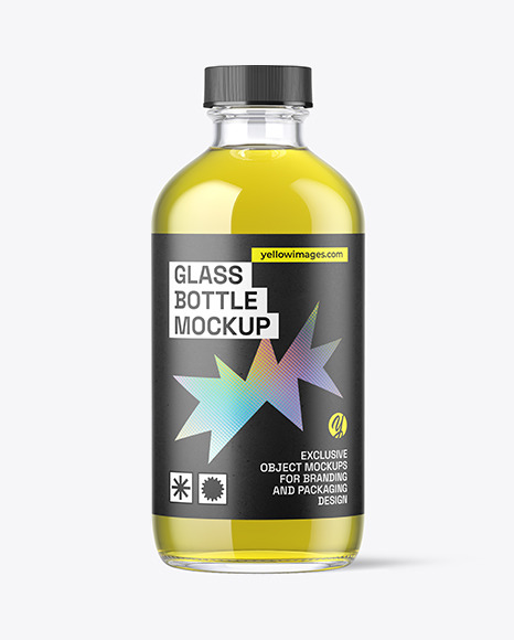 8oz Clear Glass Oil Boston Bottle Mockup
