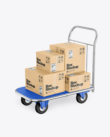 Metallic Hand Truck with Boxes Mockup