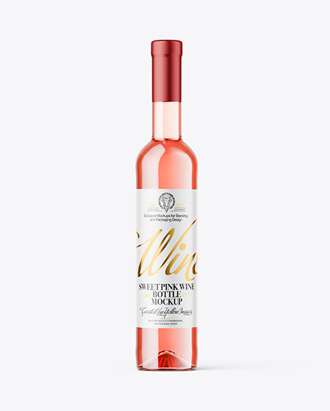 Clear Glass Pink Wine Bottle Mockup