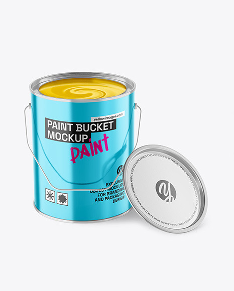 Opened Metallic Paint Bucket Mockup