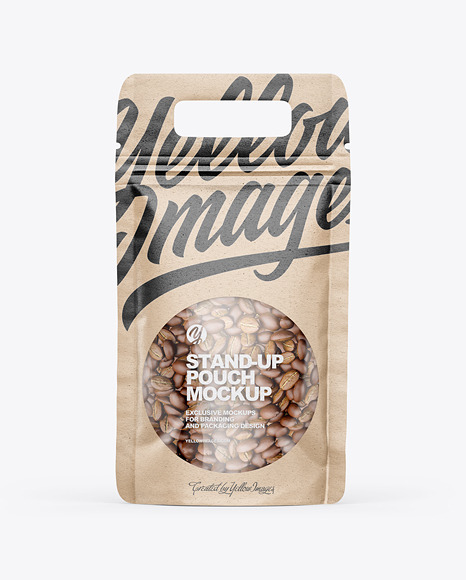 Stand-Up Pouch w/ Handle &amp; Coffee Beans Mockup