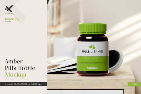Amber Pills Bottle Mockup