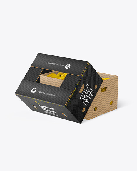 Corrugated Box with Bananas Mockup