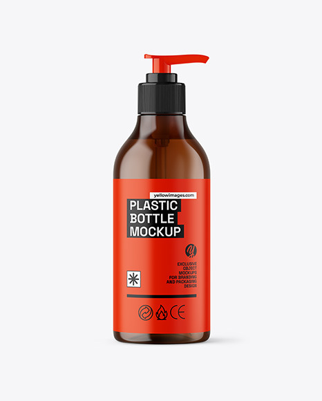 Amber Cosmetic Bottle with Pump Mockup
