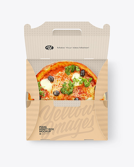 Opened Kraft Box w/ Pizza Mockup