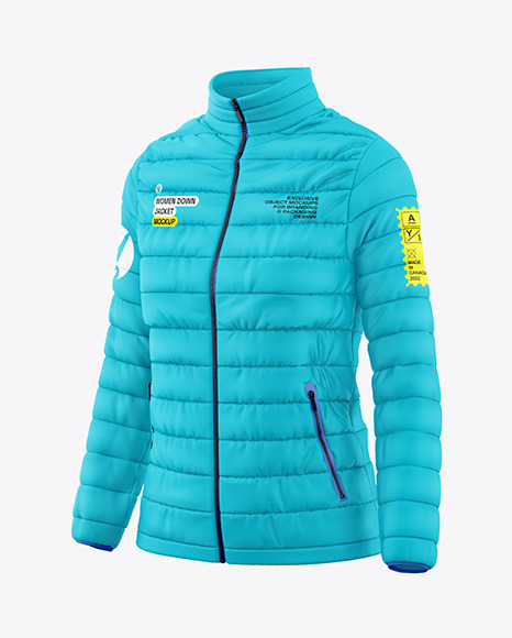 Woman&#039;s Down Jacket Mockup - Half Side View