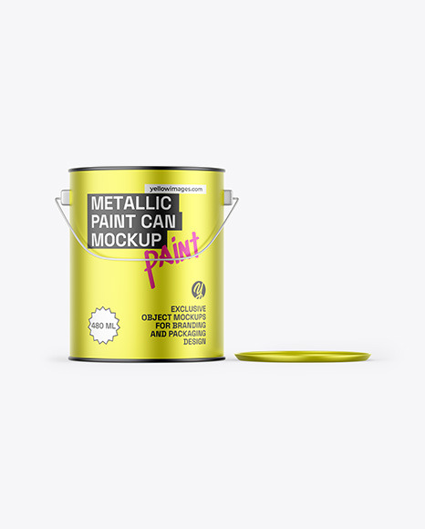 Opened Metallic Paint Bucket Mockup