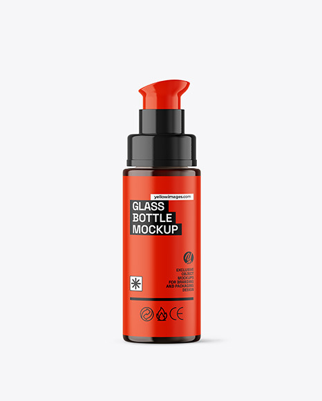 Amber Glass Cosmetic Bottle with Pump Mockup