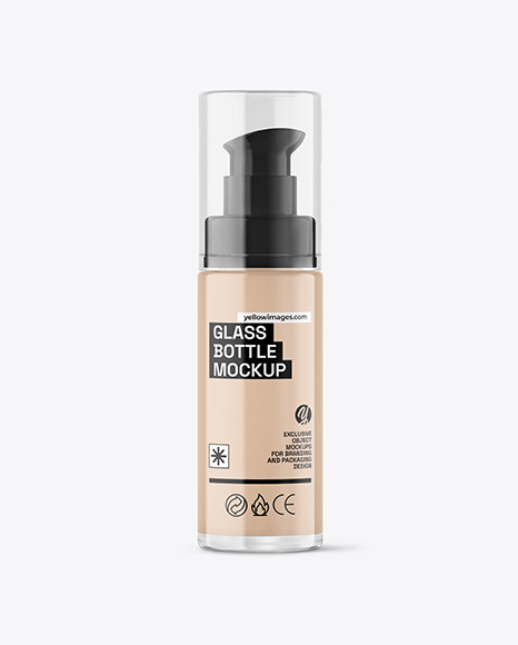Clear Glass Cosmetic Bottle with Pump Mockup