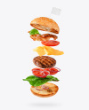 Flying Burger with Flag Mockup