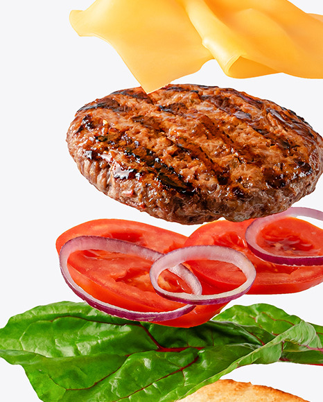 Flying Burger with Flag Mockup