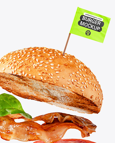 Flying Burger with Flag Mockup