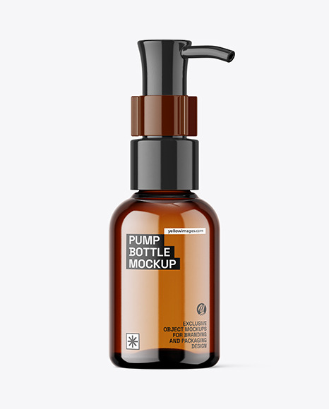 Amber Bottle with Pump Mockup