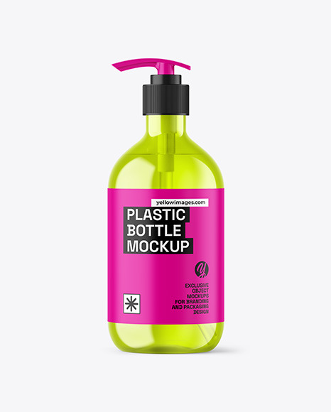 Color Plastic Cosmetic Bottle with Pump Mockup